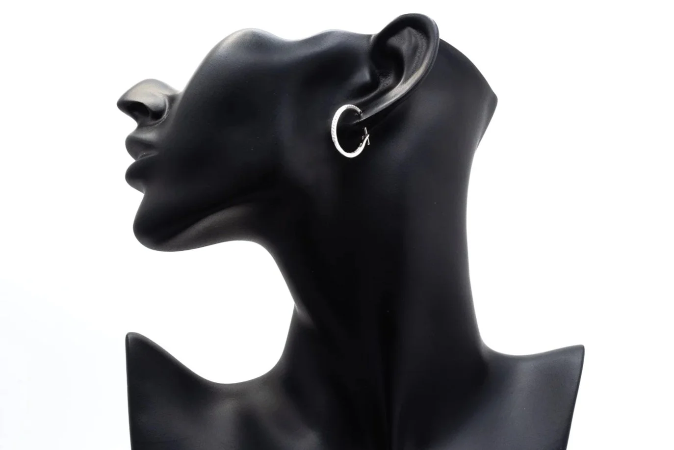 (S)White Gold Round Brilliant Cut Hinged Back Hoop Earrings