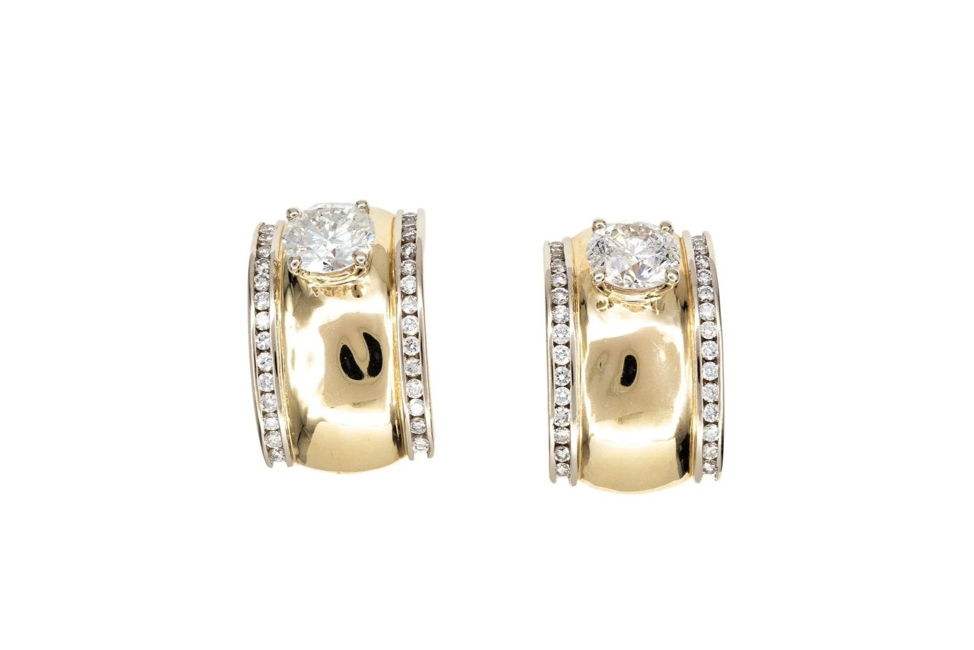(T)White Yellow Gold Round Brilliant Cut Diamond Stud Earrings