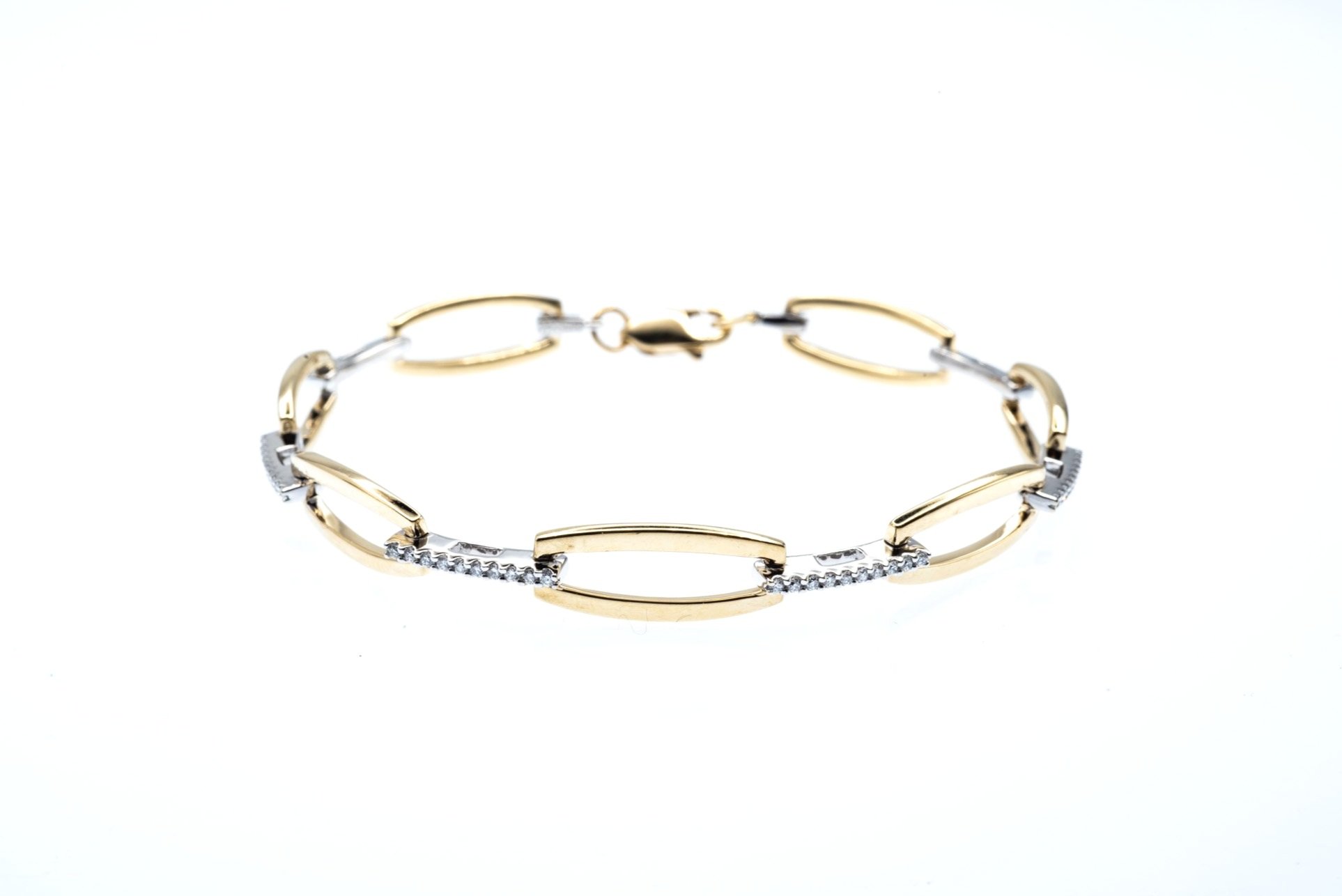 (F)White Yellow Gold Round Brilliant Cut Diamond Fancy Link Bracelet