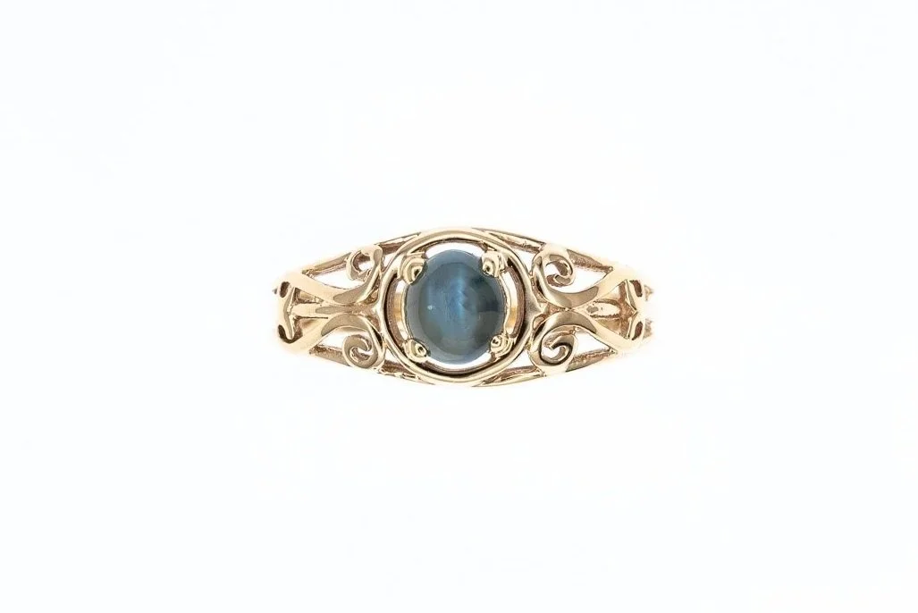 (T)Yellow Gold Solitaire Cat's Eye Alexandrite Gemstone Ring