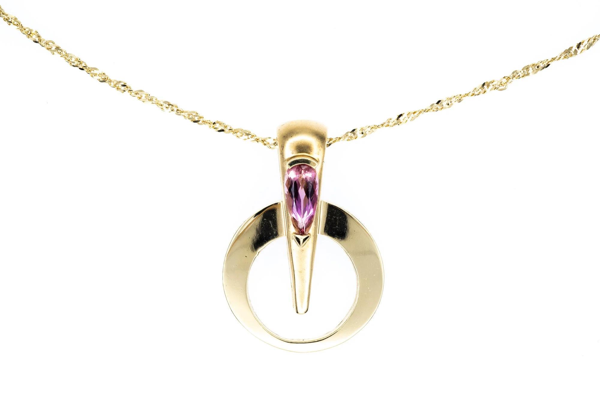 (T)Yellow Gold Solitaire Pink Topaz Drop Slider Pendant