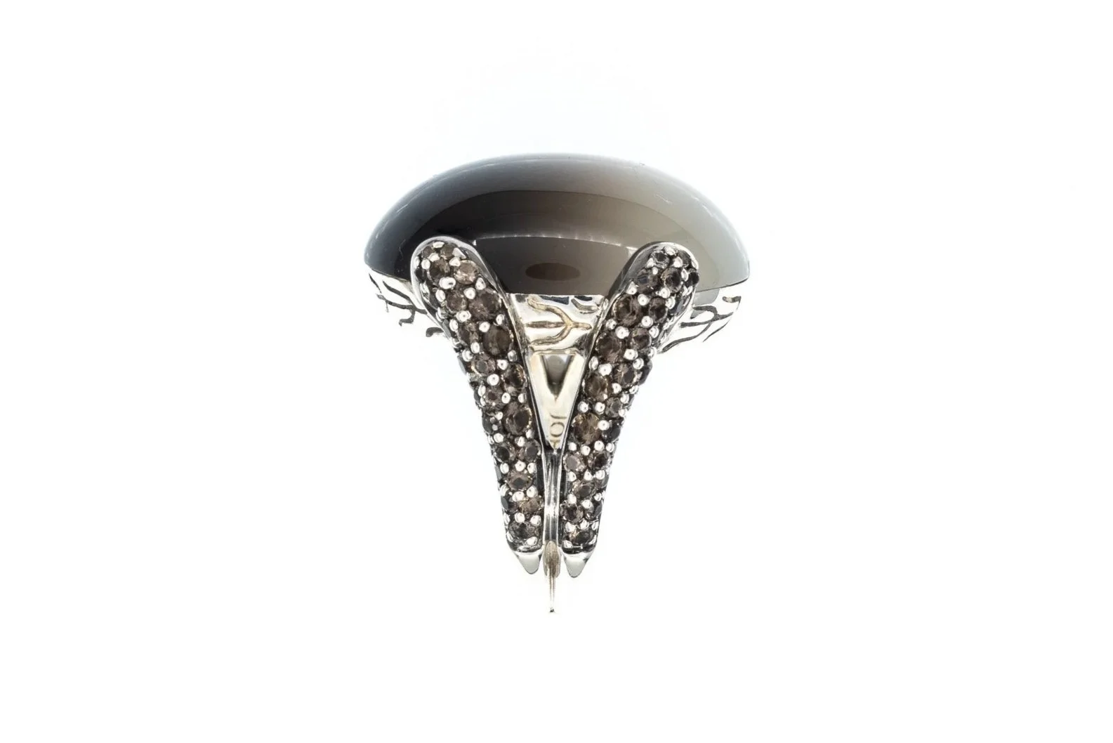 (S)Sterling Silver Smoky Quartz John Hardy Designer Celestial Orb Ring