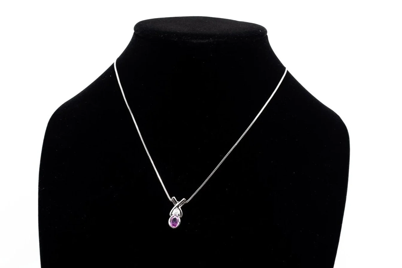 (F)White Gold Diamond Pink Sapphire Slider Pendant