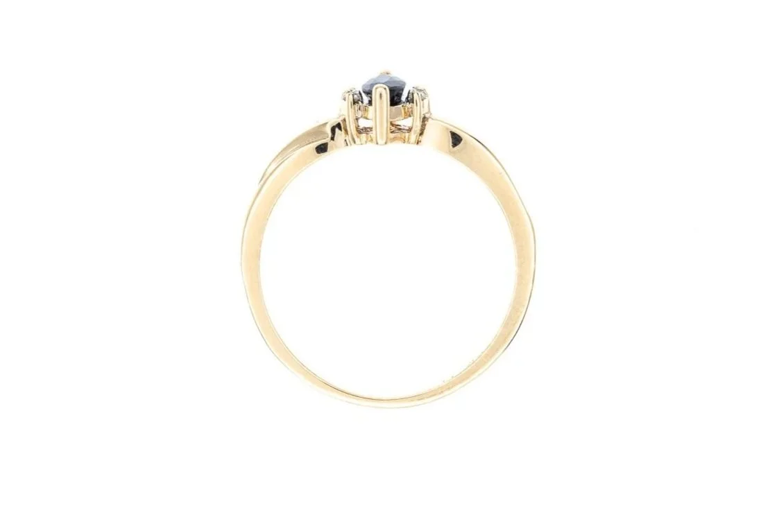(F)Yellow Gold Diamond Sapphire Gemstone Ring