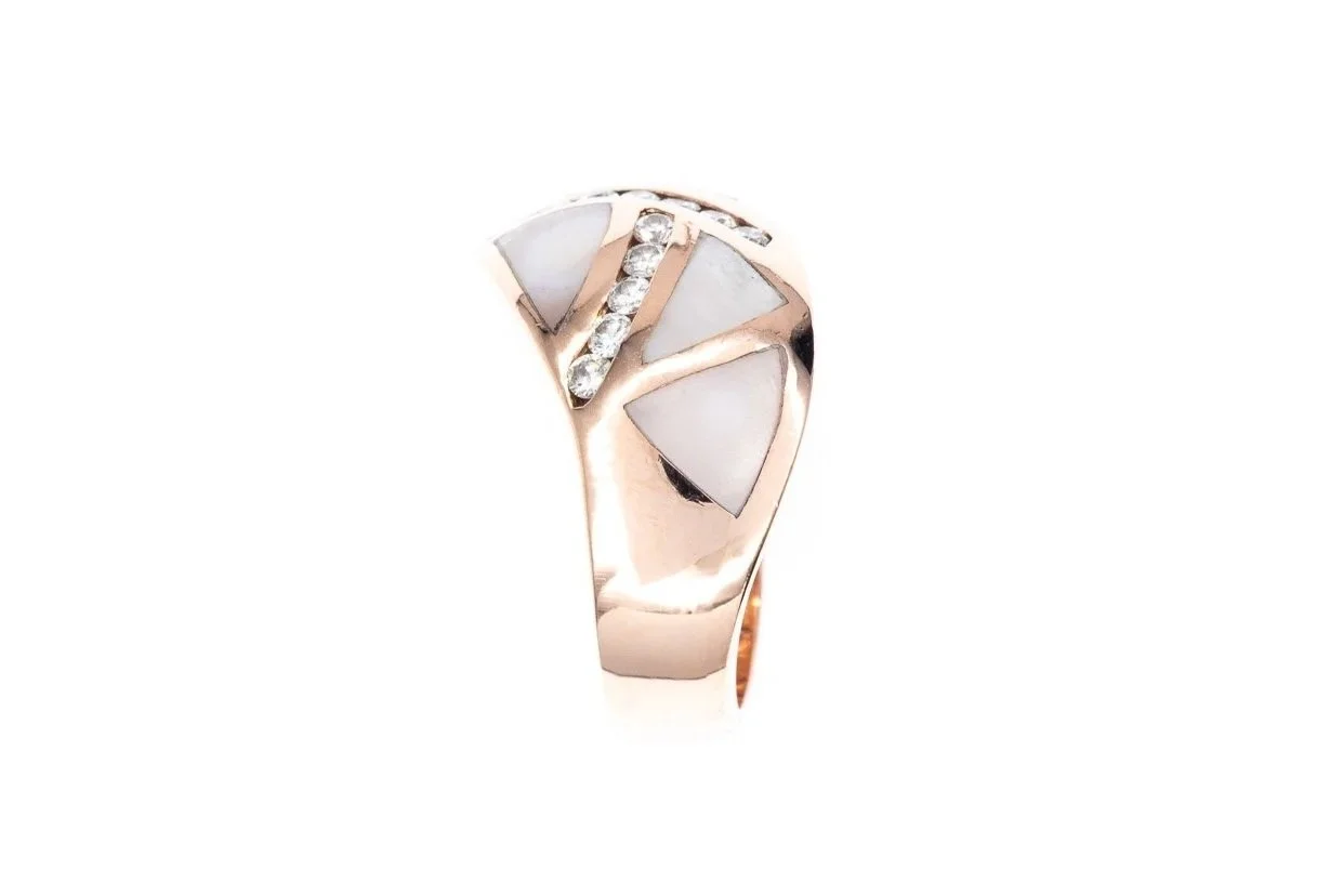 (S)Rose Gold Diamond Mother of Pearl Gemstone Ring