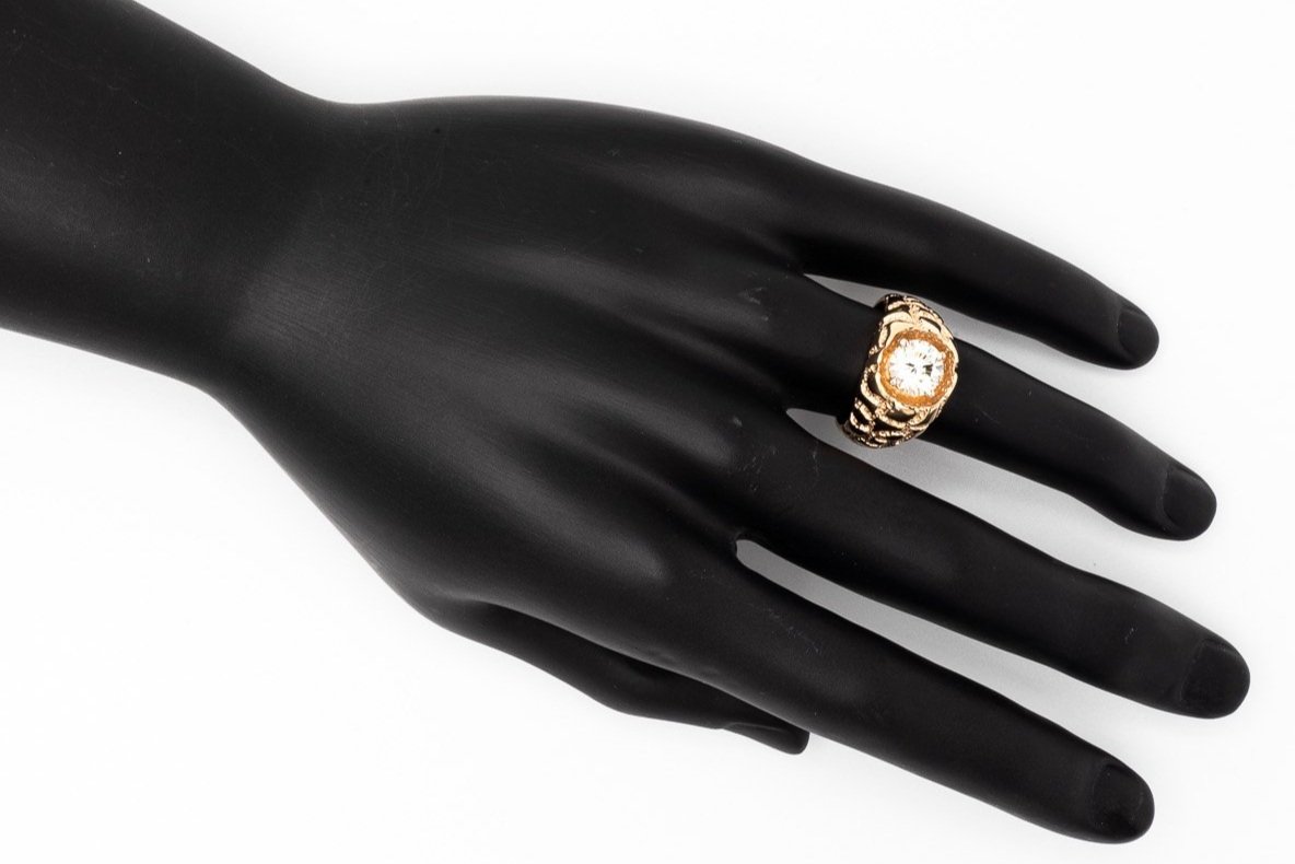 (H)Yellow Gold Solitaire Round Brilliant Cut Diamond Men's Band