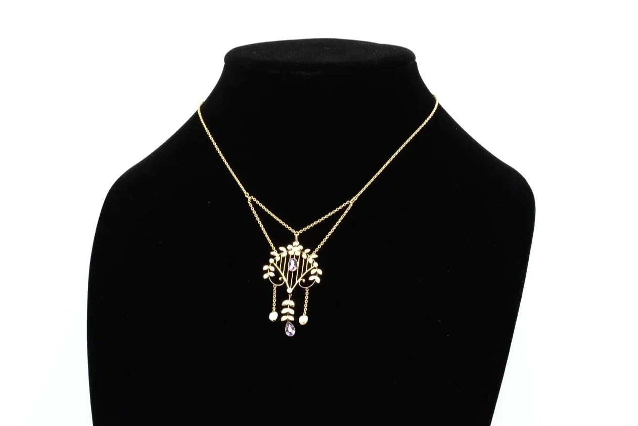 (F)Yellow Gold Seed Pearl Amethyst Pendant