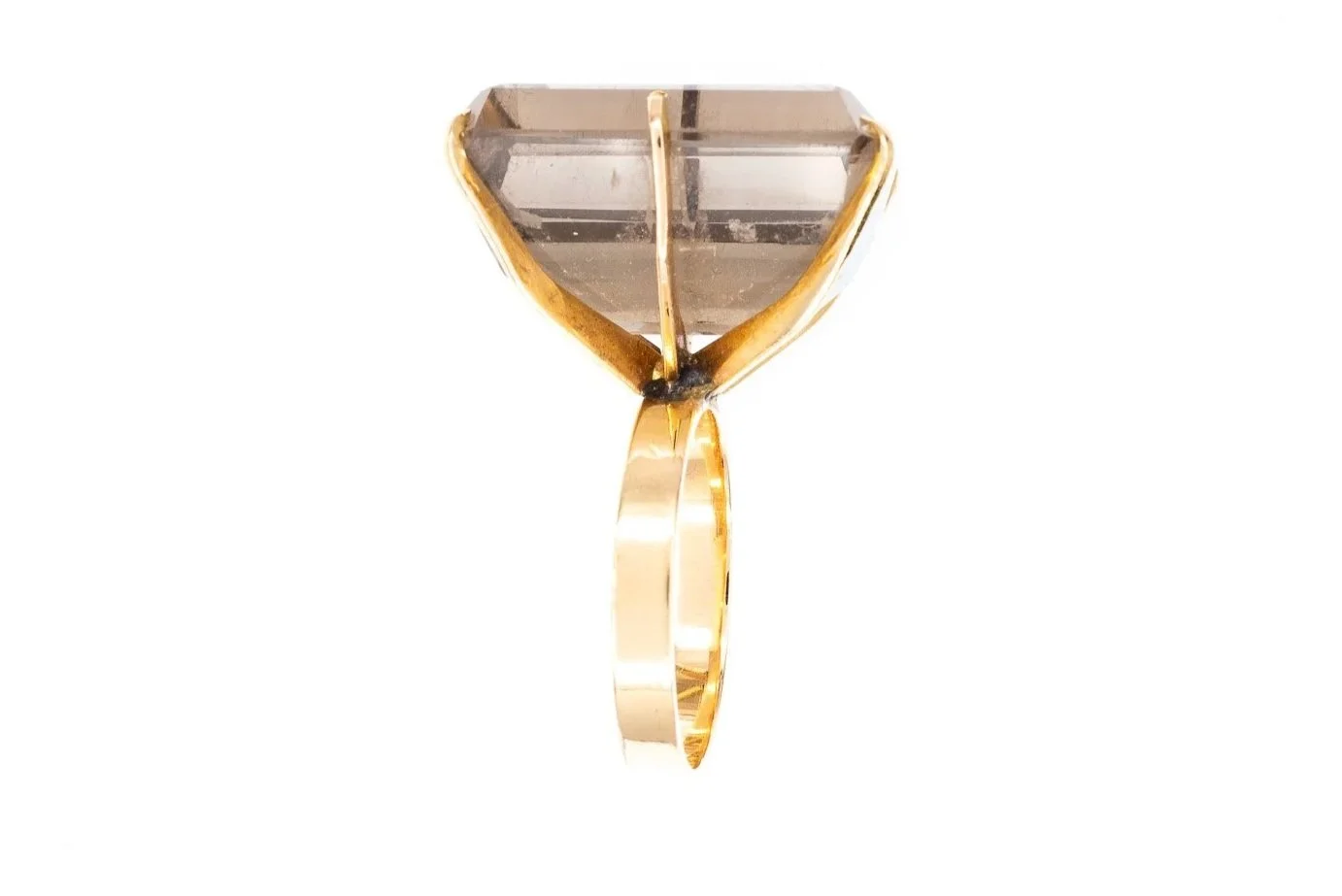 (S)Yellow Gold Solitaire Smoky Quartz Gemstone Ring