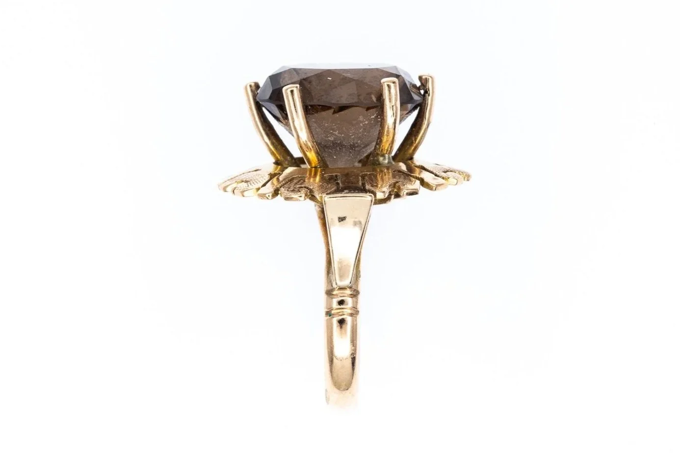 (S)Yellow Gold Solitaire Smoky Quartz Gemstone Ring