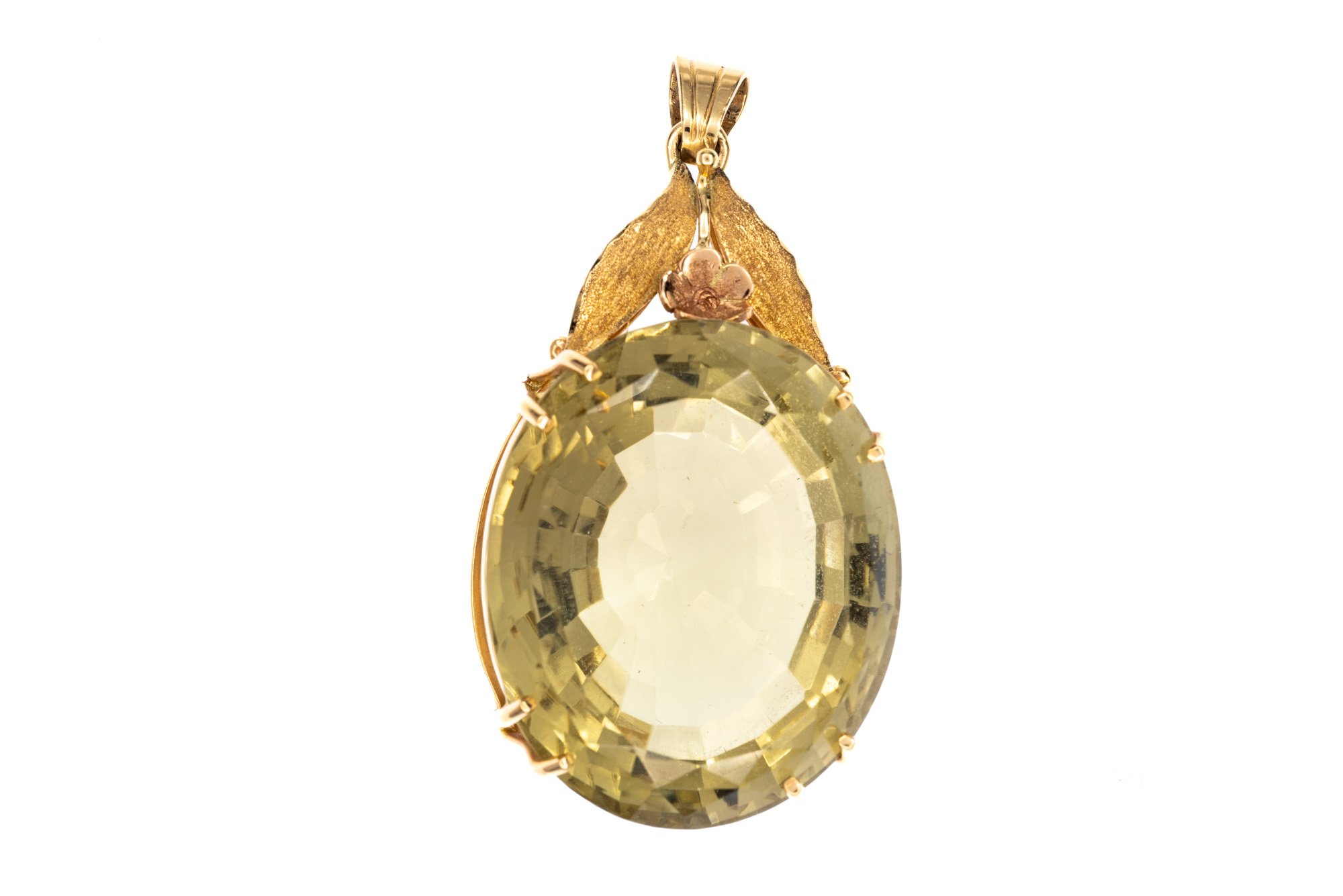 (T)Yellow Rose Gold Solitaire Citrine Drop Dangle Pendant