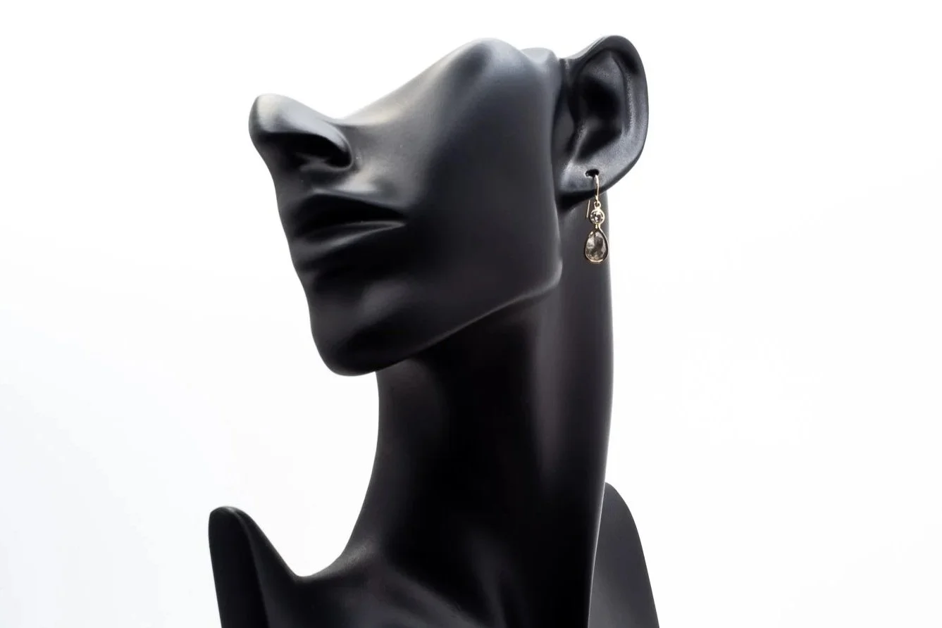 (F)Yellow Gold Pear Rose Cut Diamond Drop Dangle Shepherd Hook Earrings