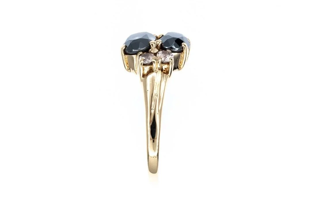 (S)Yellow Gold Synthetic White Spinel Hematite Gemstone Ring