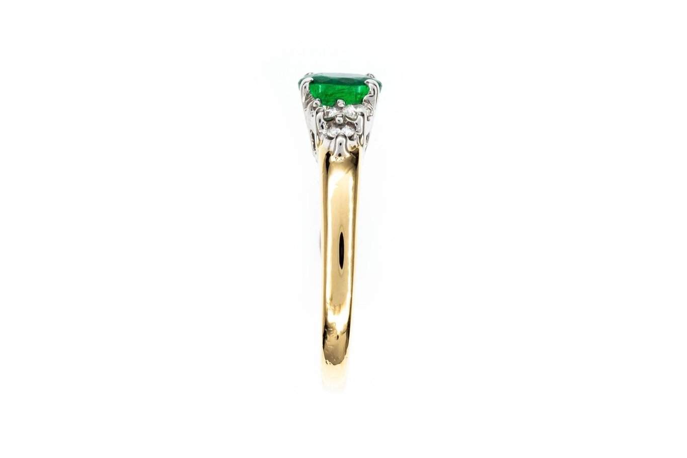(S)Yellow Gold Diamond Emerald Birks Designer Gemstone Ring