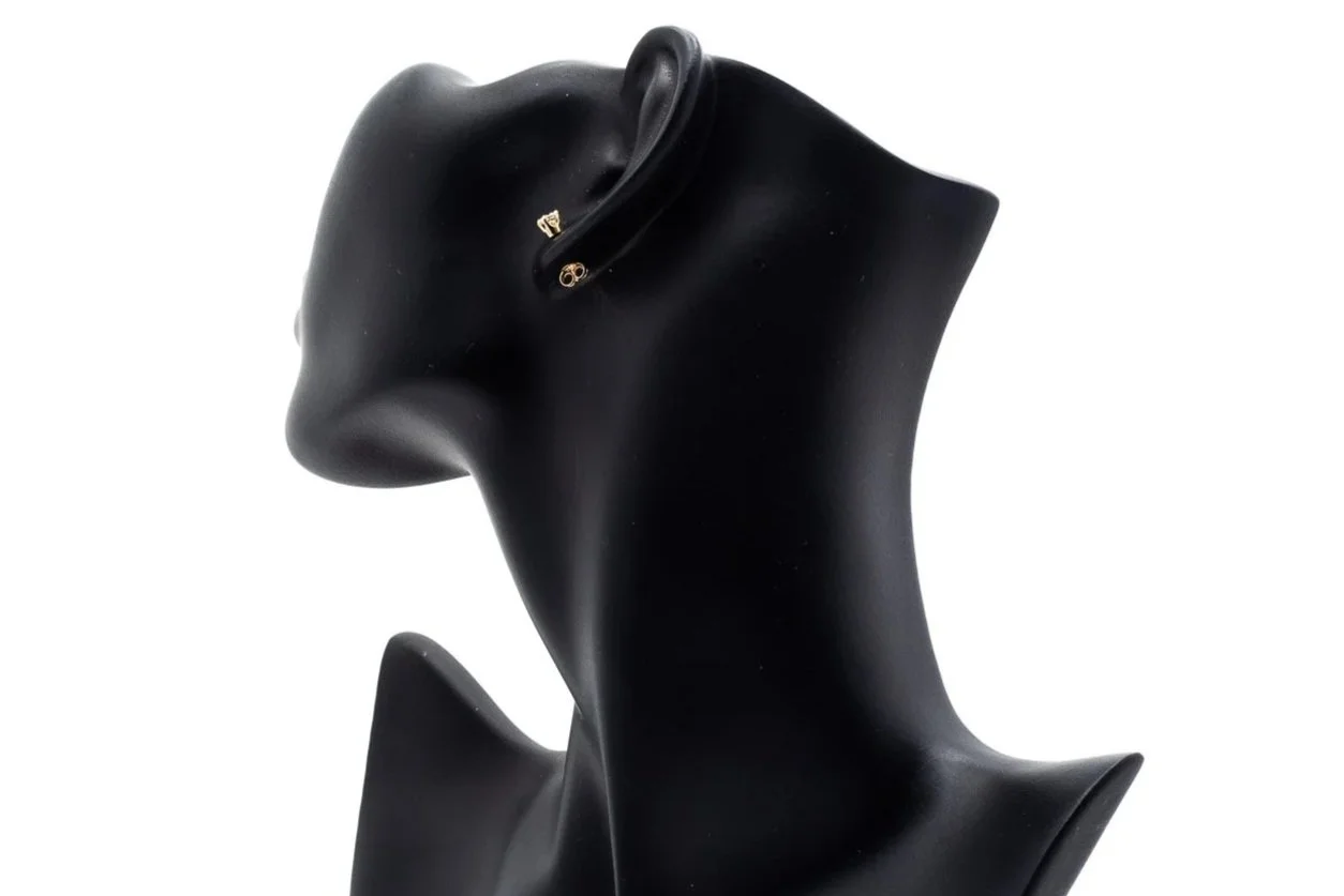 (B)Yellow Gold Solitaire Round Brilliant Cut Diamond Stud Earrings