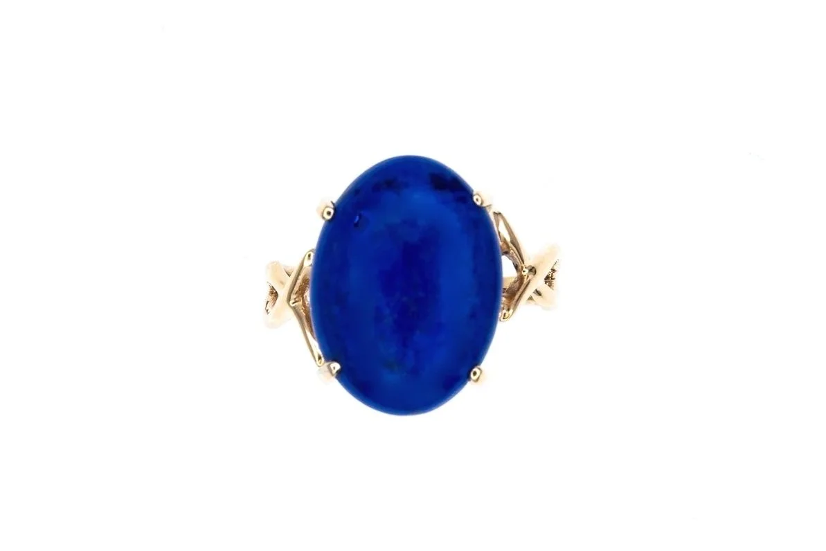 (T)Yellow Gold Solitaire Lapis Lazuli Gemstone Ring