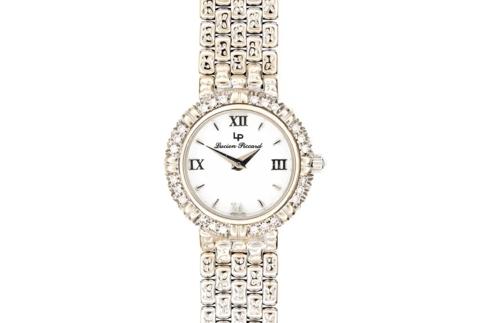 (T)23mm White Gold Round Brilliant Cut Diamond Lucien Picard Quartz Wristwatch