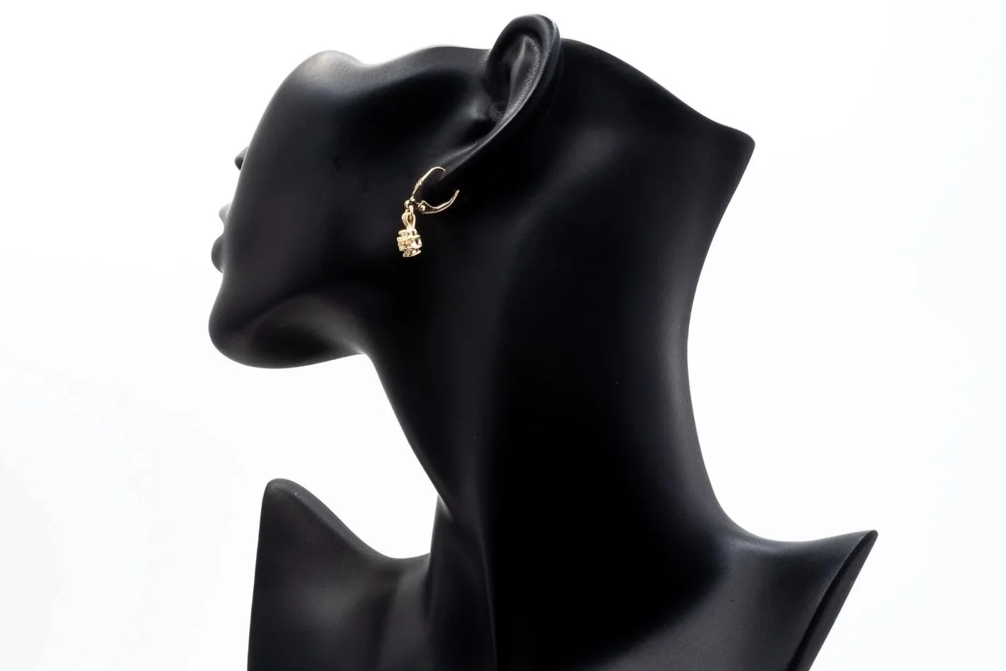 (B)Yellow Gold Diamond Drop Dangle Lever Back Cluster Earrings