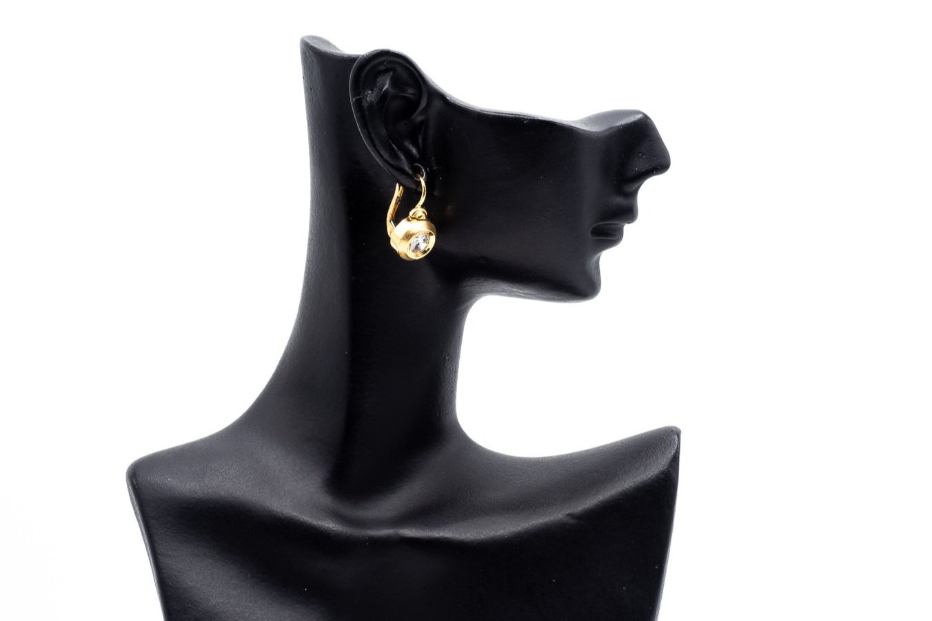 (S)Yellow Gold Solitaire Diamond Drop Lever Back Shepherd Hook Earrings