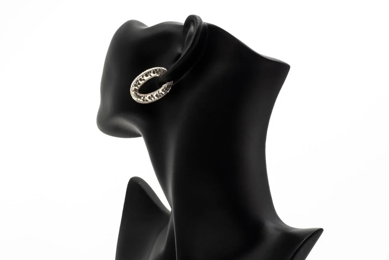 (B)Sterling Silver Diamond Sapphire John Hardy Hoop Earrings