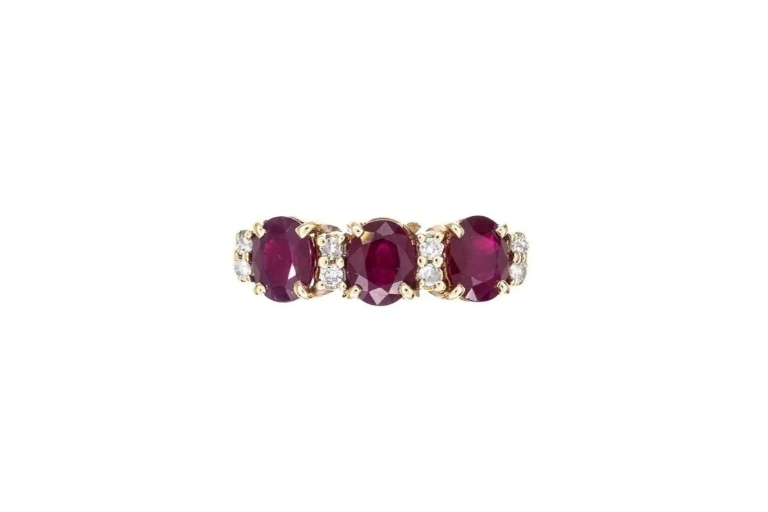 (T)Yellow Gold Diamond Ruby Gemstone Ring