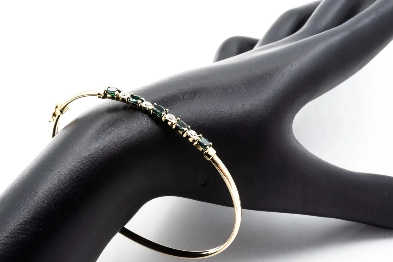 (W)Yellow Gold Diamond Emerald Bangle Bracelet