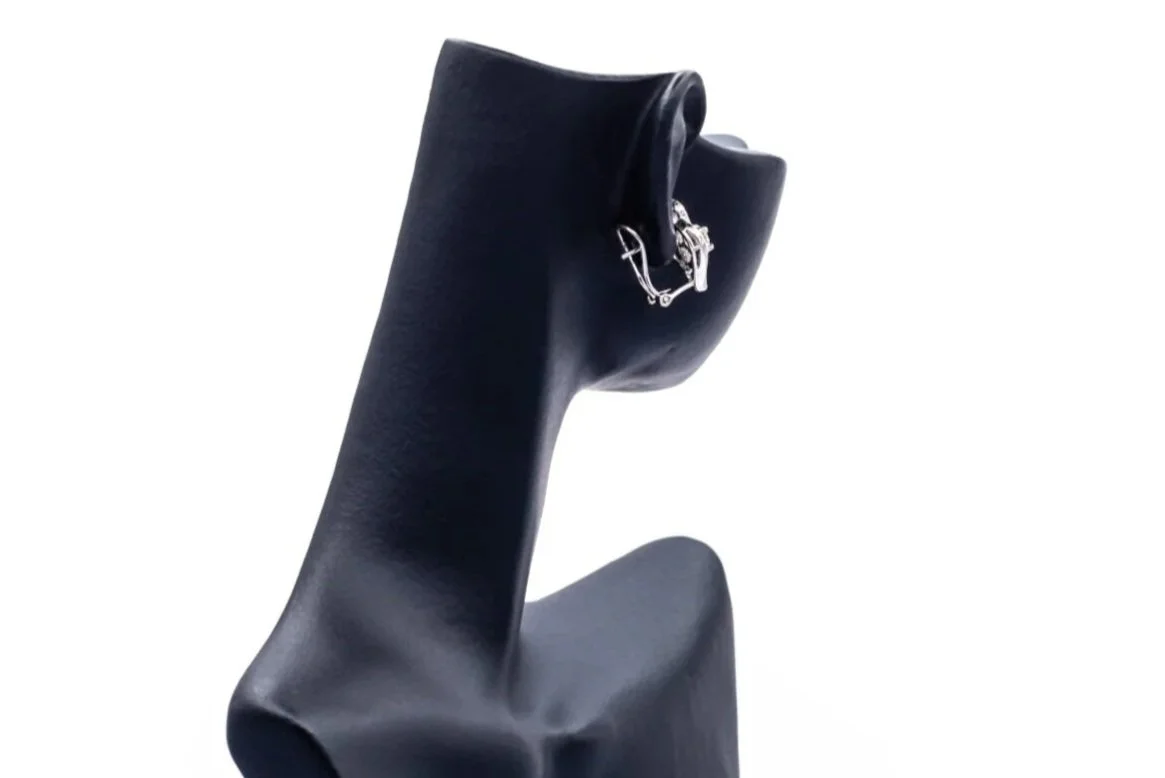 (B)White Gold Round Brilliant Cut Diamond Stud Earrings