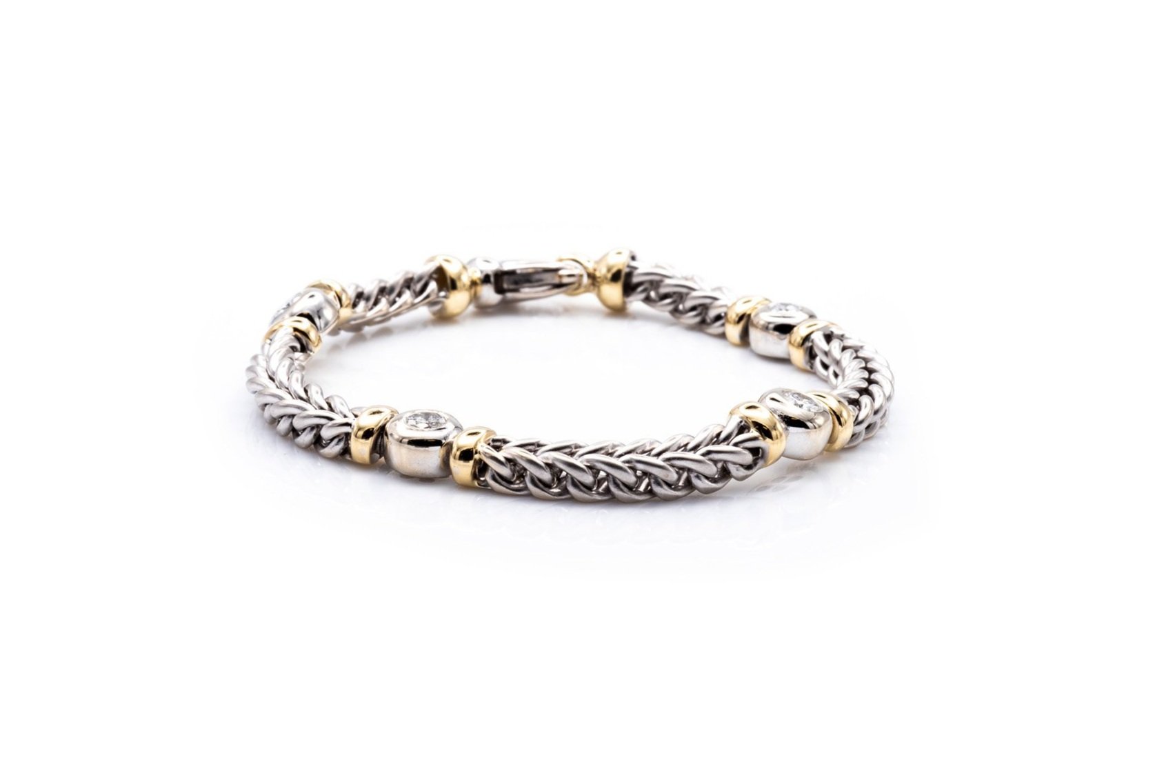 (F)White Yellow Gold Round Brilliant Cut Fancy Link Bracelet