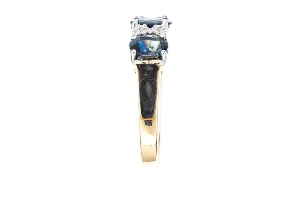 (S)Yellow White Gold Diamond Sapphire Cluster Ring