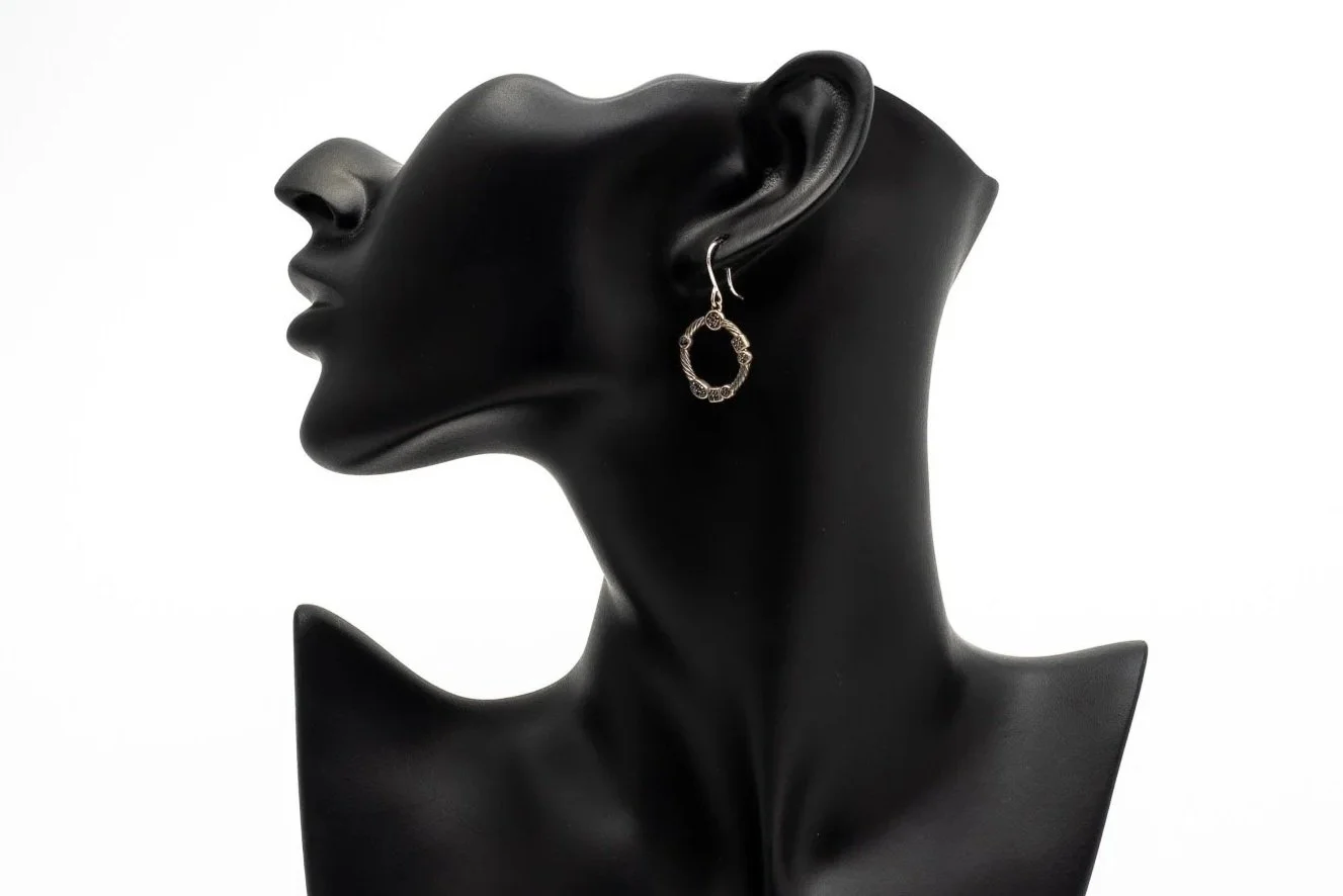 (S)Sterling Silver Diamond Drop Dangle Shepherd Hook David Yurman Earrings