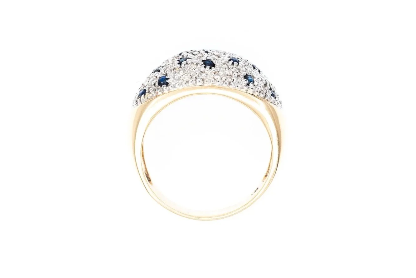 (F)Yellow Gold Diamond Sapphire Gemstone Ring