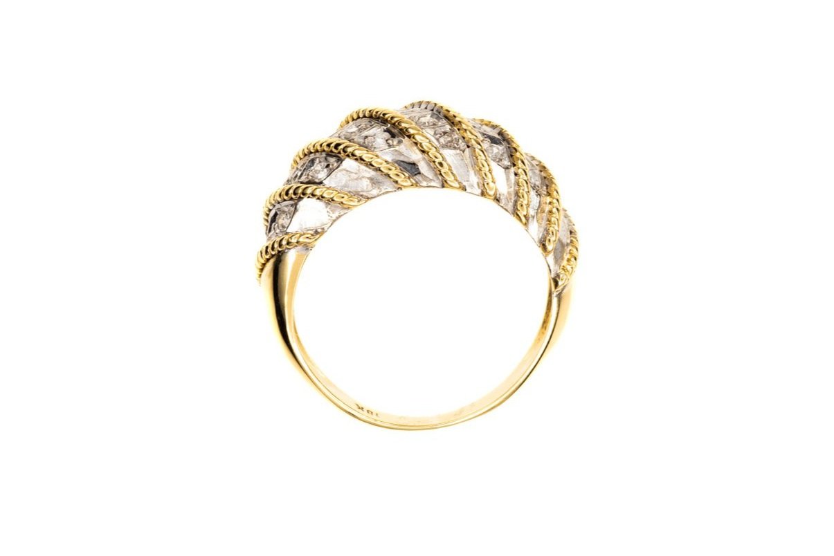 (F)Yellow Gold Single Cut Multi Diamond Ring