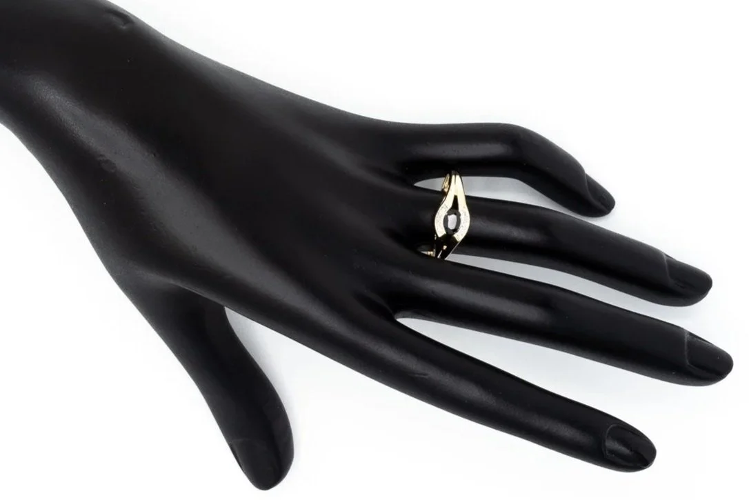 (H)Yellow Gold Diamond Sapphire Gemstone Ring