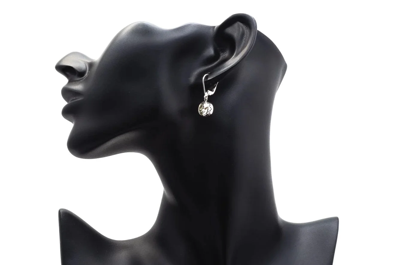 (S)White Gold Solitaire Round Brilliant Cut Diamond Drop Dangle Lever Back Earrings