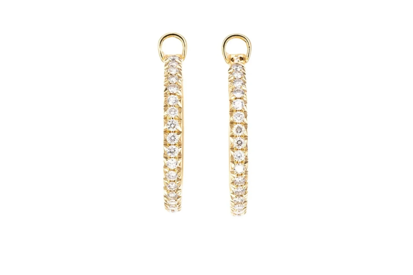 (T)Yellow Gold Round Brilliant Cut Diamond Hoop Earrings
