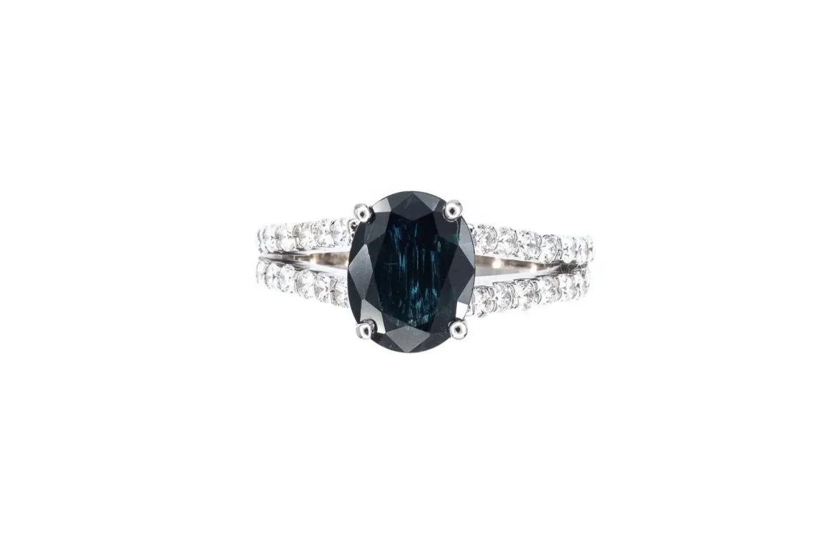(T)White Gold Diamond Sapphire Gemstone Ring