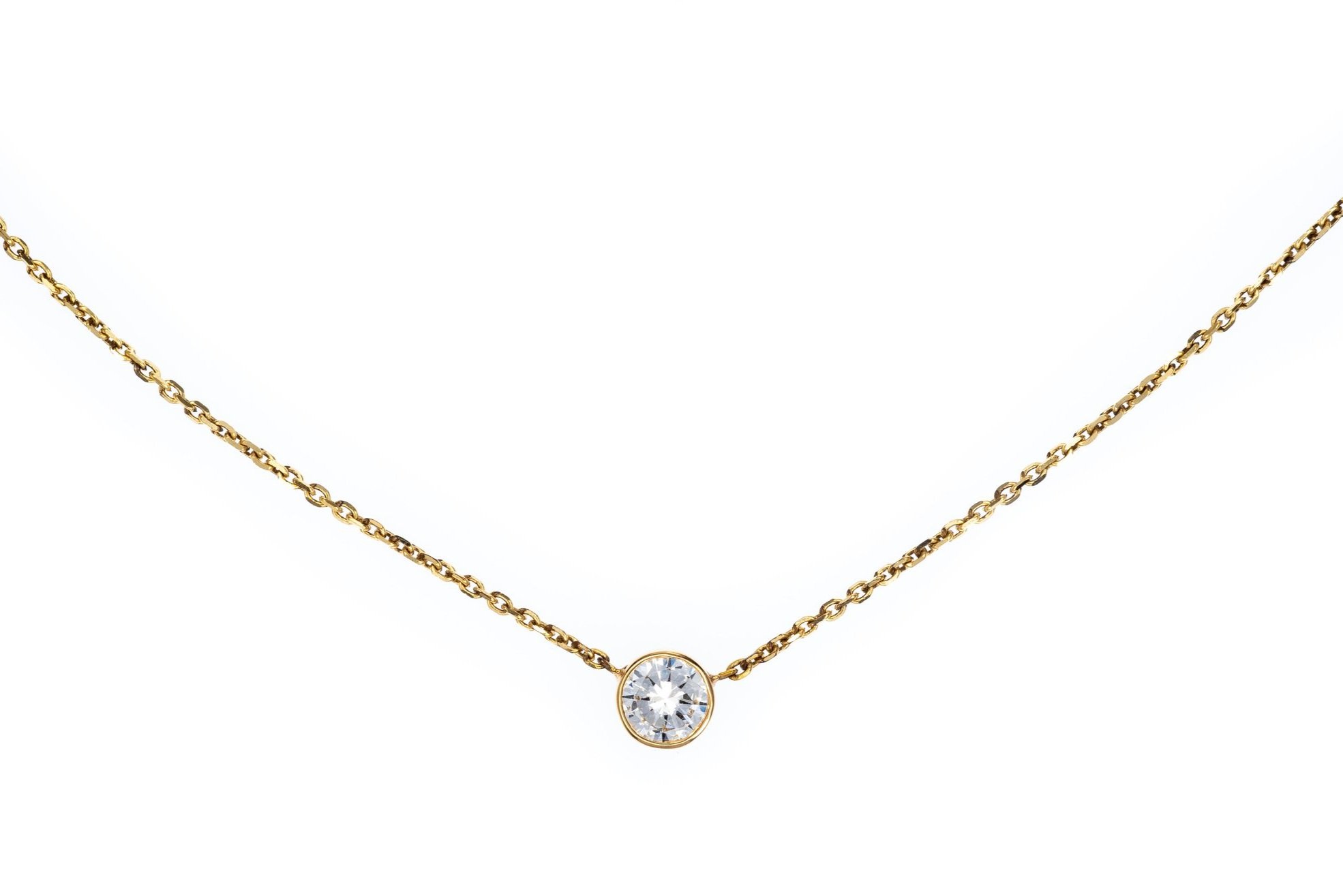 (T)Yellow Gold Solitaire Round Brilliant Cut Diamond Pendant