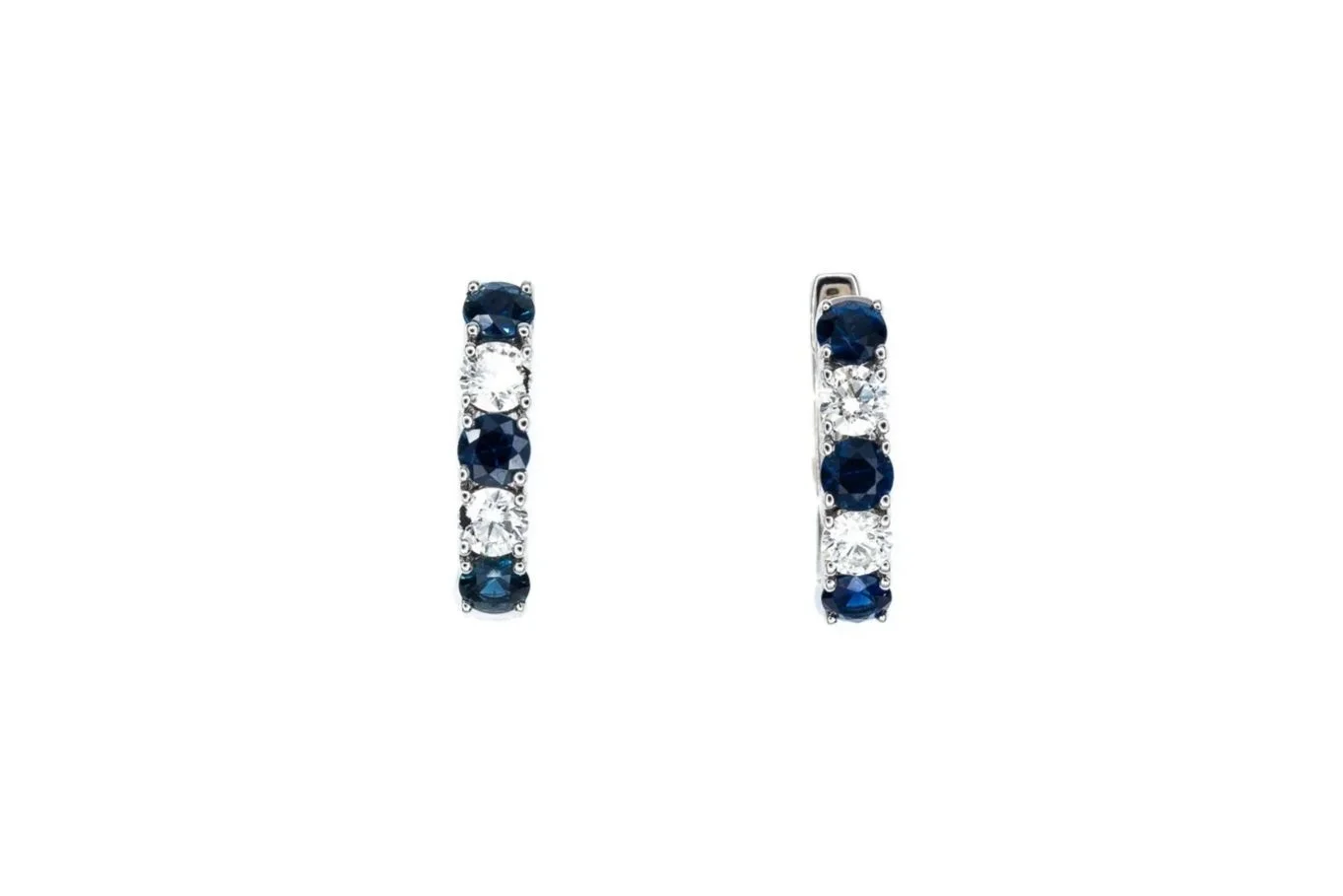 (T)White Gold Diamond Sapphire Hoop Earrings