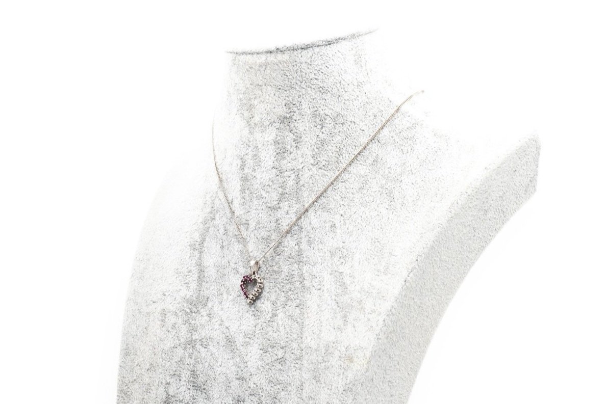 (S)White Gold Diamond Ruby Open Heart Pendant