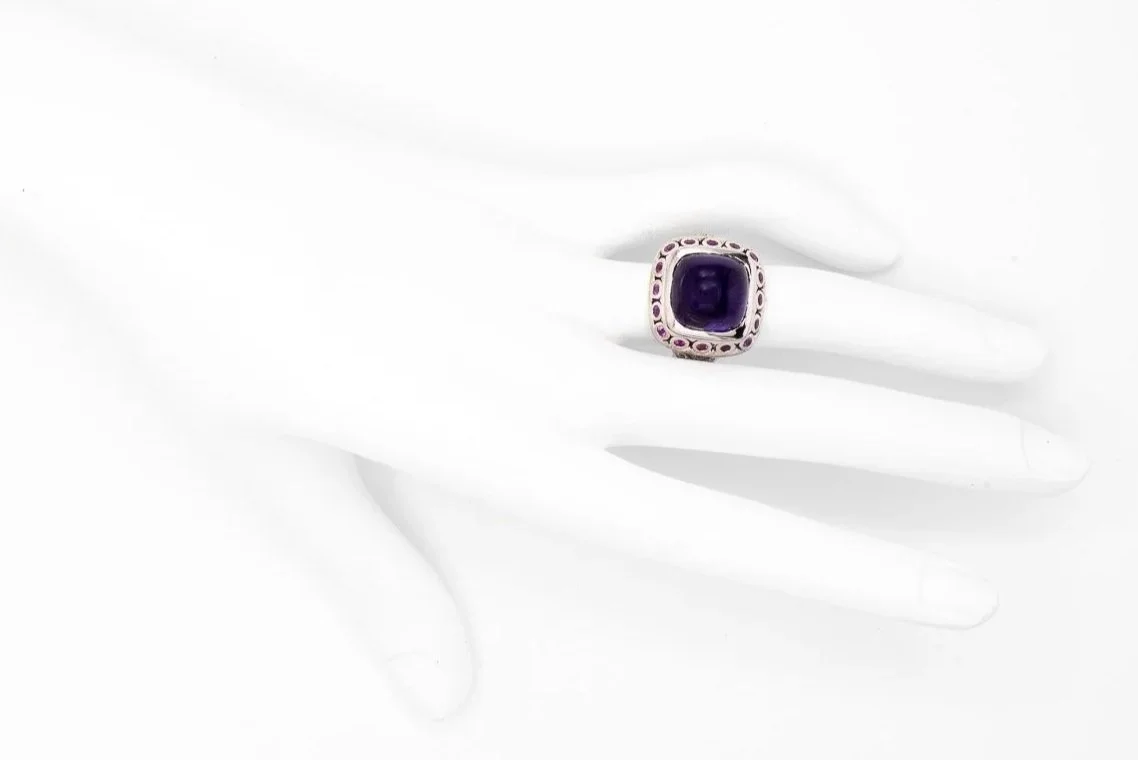 (H)White Gold Pink White Sapphire Amethyst Gemstone Ring