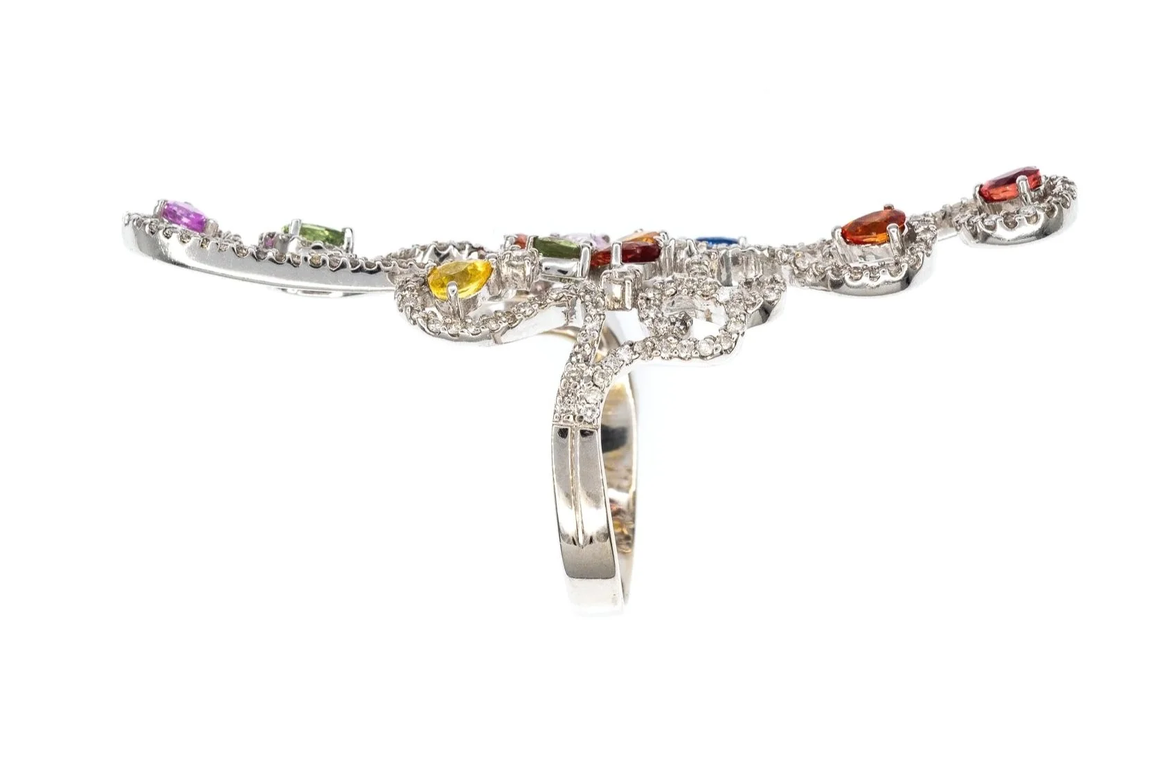 (S)White Gold Diamond Sapphire Gemstone Ring