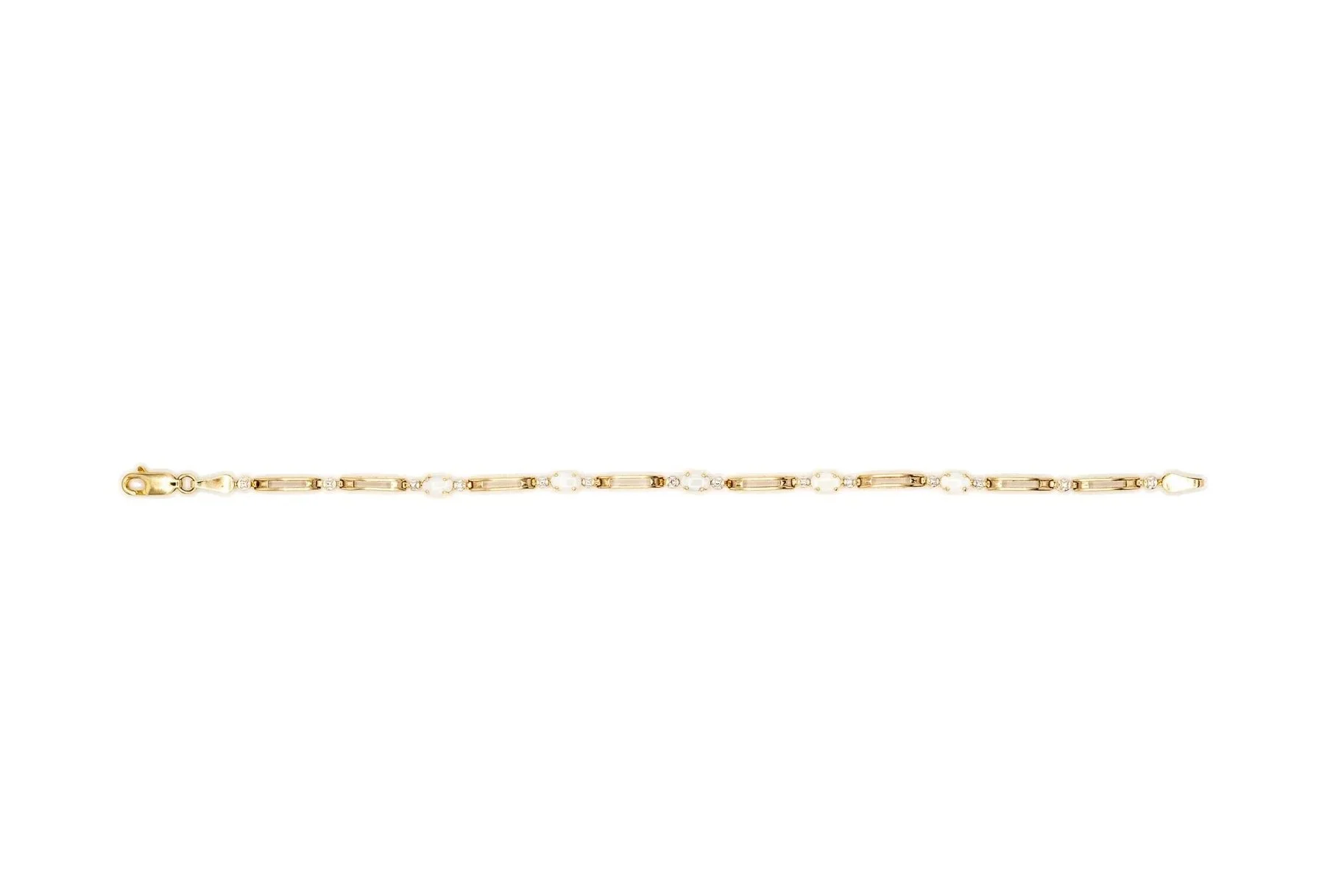 (T)Yellow Gold Diamond White Opal Fancy Link Bracelet