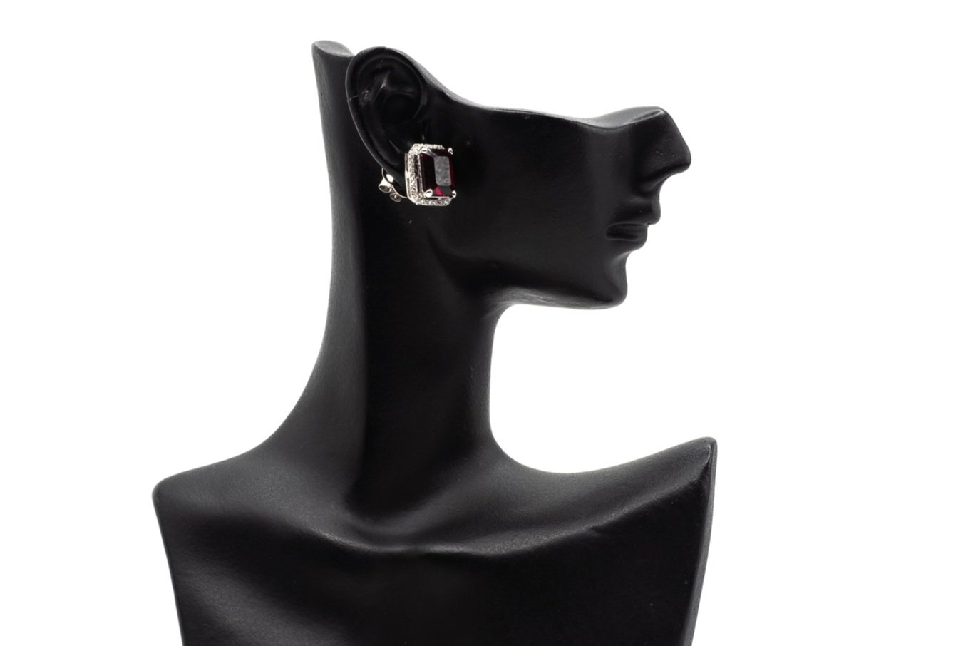 (S)White Gold Diamond Rubellite Tourmaline Stud Earrings