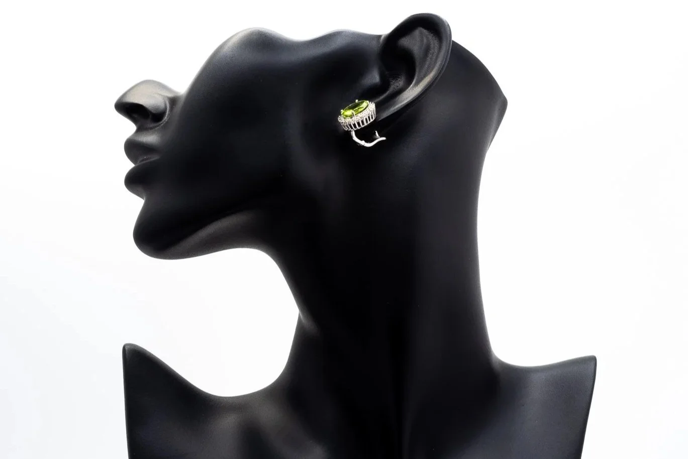 (S)White Gold Diamond Peridot Lever Clip Back Cluster Stud Earrings