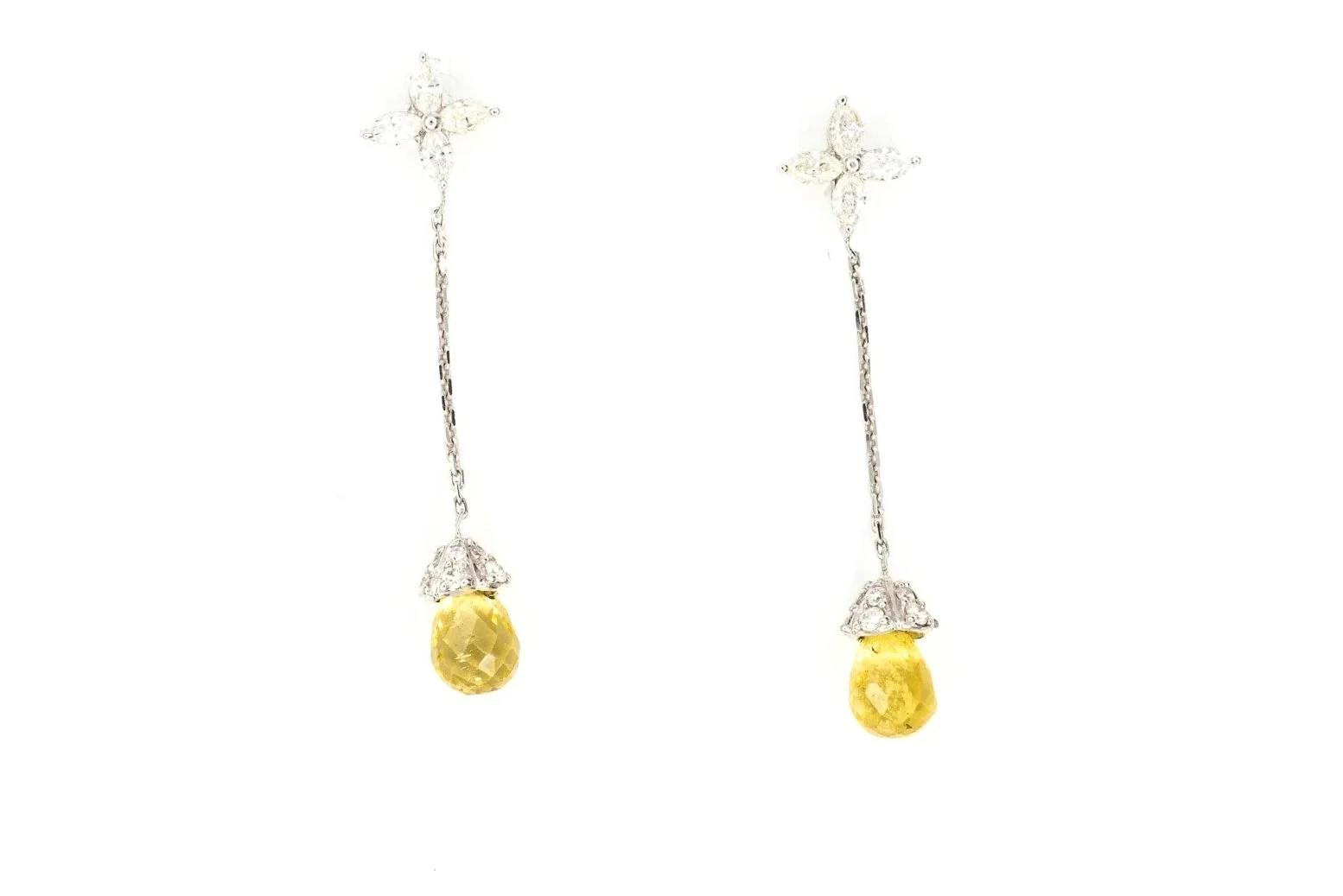 (T)White Gold Marquise Brilliant Cut Diamond Yellow Sapphire Drop Dangle Stud Earrings