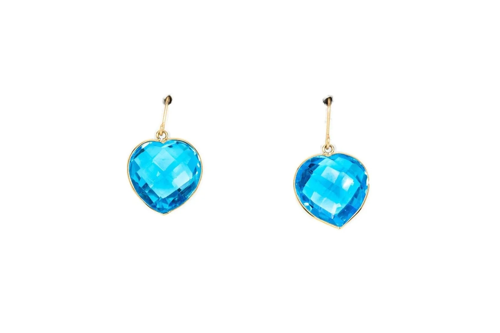 (T)Yellow Gold Solitaire Blue Topaz Drop Dangle Shepherd Hook Earrings