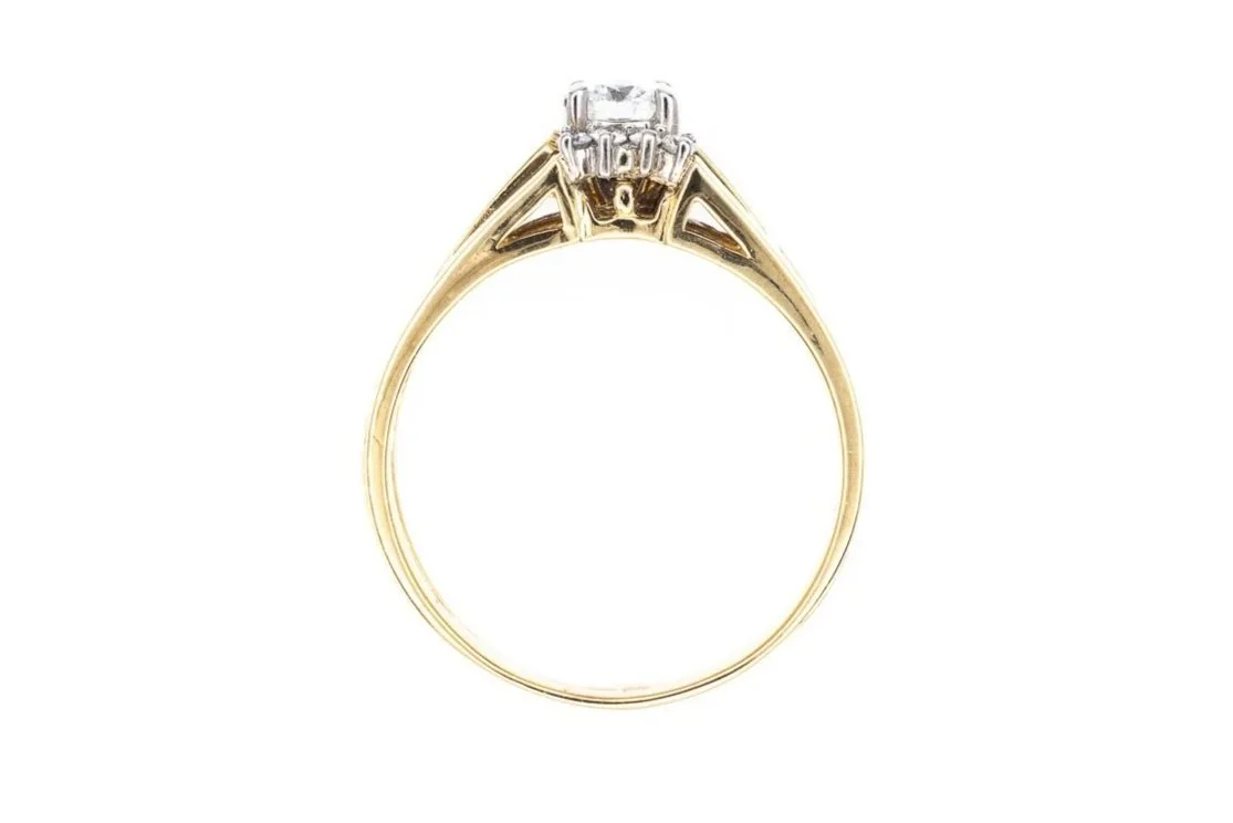 (F)Yellow White Gold Round Brilliant Cut Diamond Wedding Set
