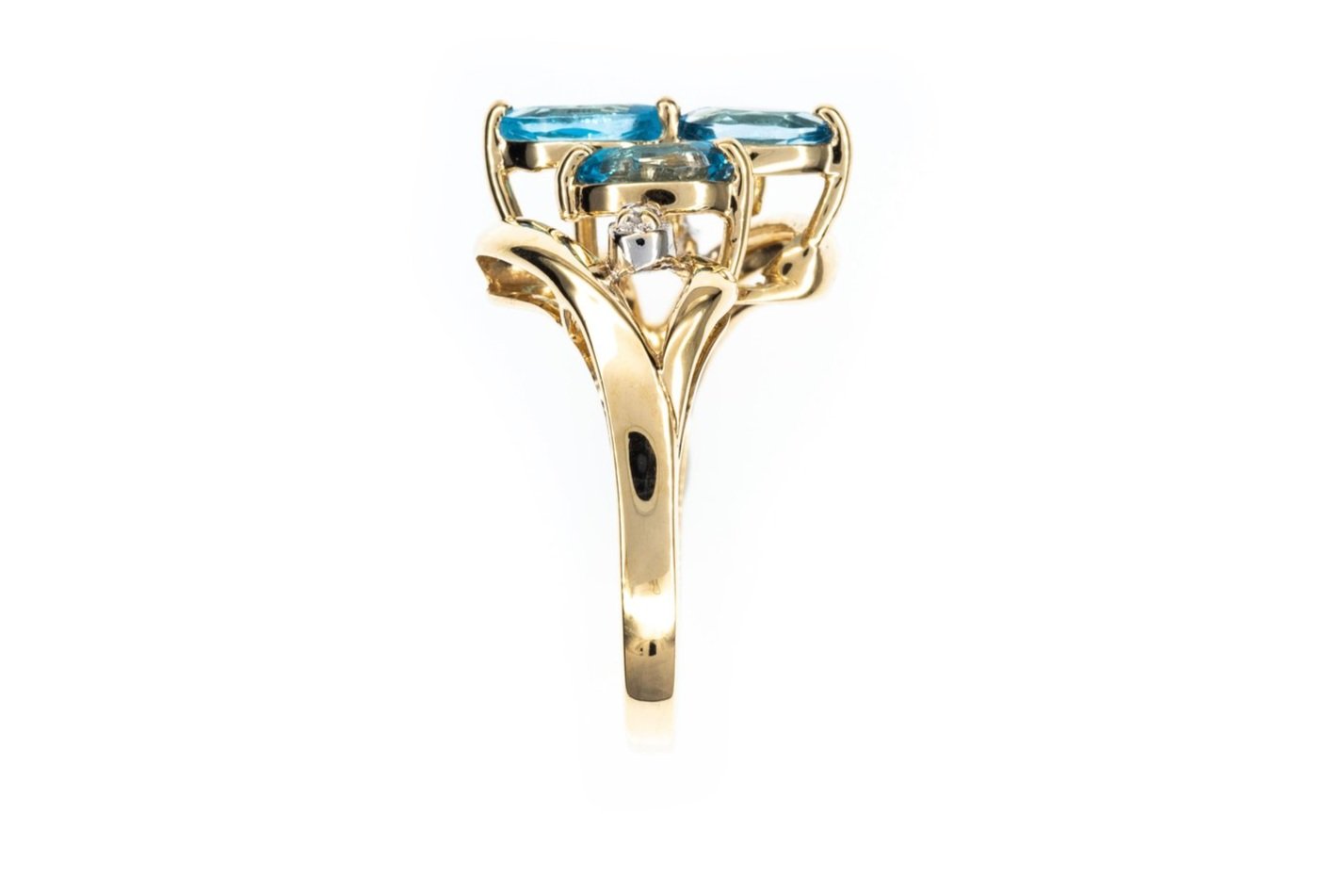 (S)Yellow Gold Diamond Blue Topaz Birks Designer Gemstone Ring