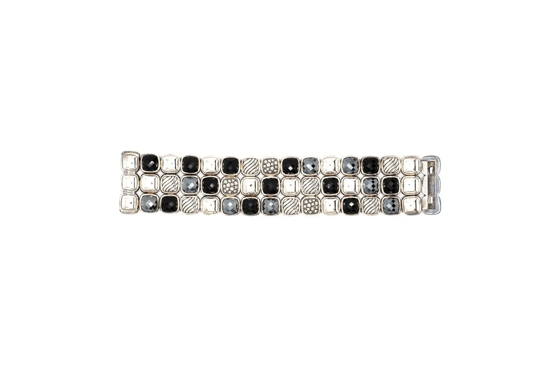 (T)Sterling Silver Hematite Onyx Diamond David Yurman Bracelet