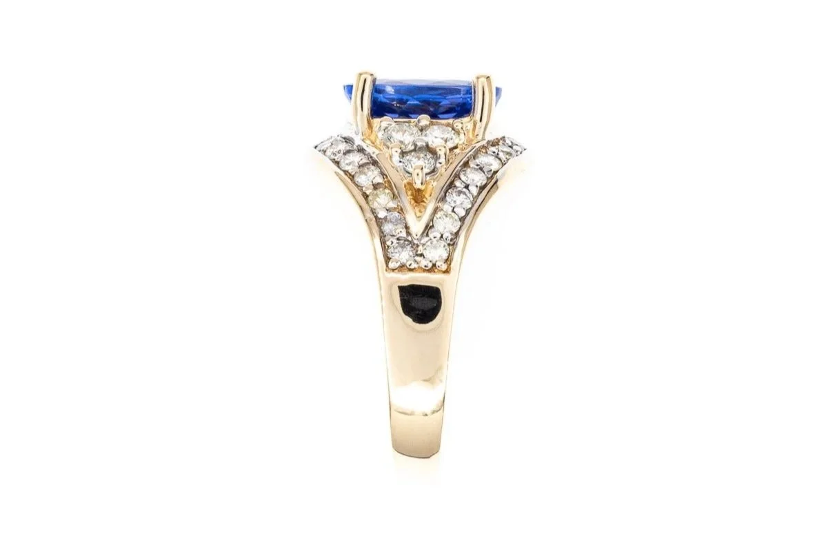 (S)Yellow Gold Diamond Tanzanite Gemstone Ring