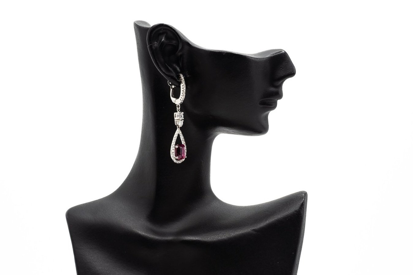 (S)White Gold Diamond Rhodolite Garnet Rubellite Tourmaline Stud Earrings